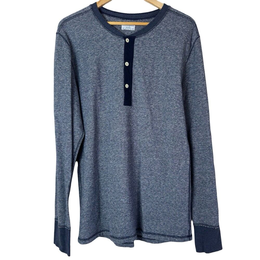 Homespun Knitwear Henley Shirt Mens XL Long Sleeve Blue Cotton Made Canada